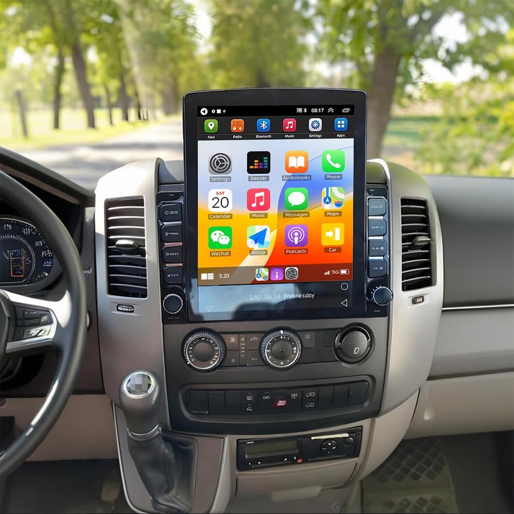 Double Din Car Stereo Radio Upgraded for Mercedes Benz Sprinter 2007-2018 GPS Navi Head Unit 9.7 inch Touch Screen Android 14 Support Wireless Carplay Android Auto-/FM/SWC/WiFi/Bluetooth/Camera