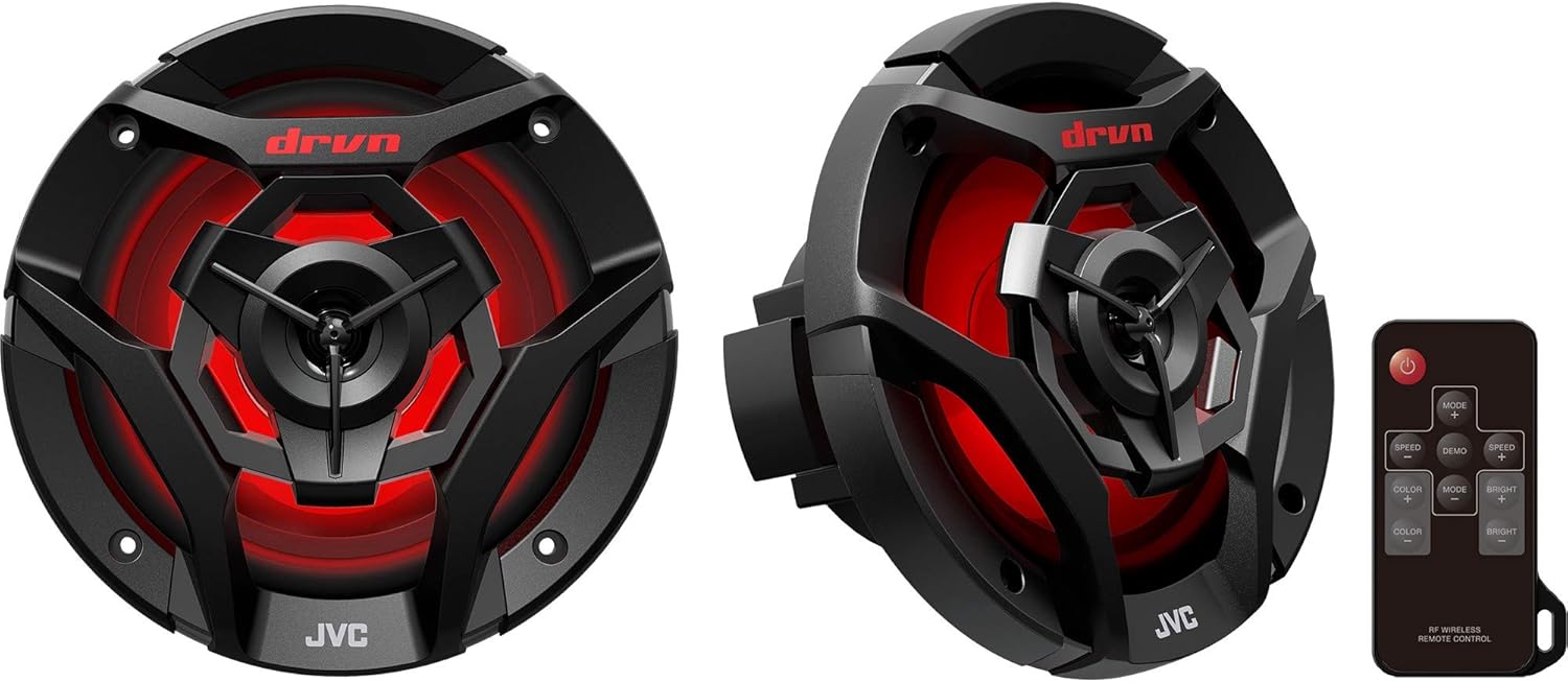 JVC CS-DR621MWL 6.5 Inch Car & Marine, Motor Sports, Car Audio Stereo 2- Way Speakers with Cool Built in RGB LED Lights, Weatherproof IPX5, 260 Watts, UV Protected Grills Included - White