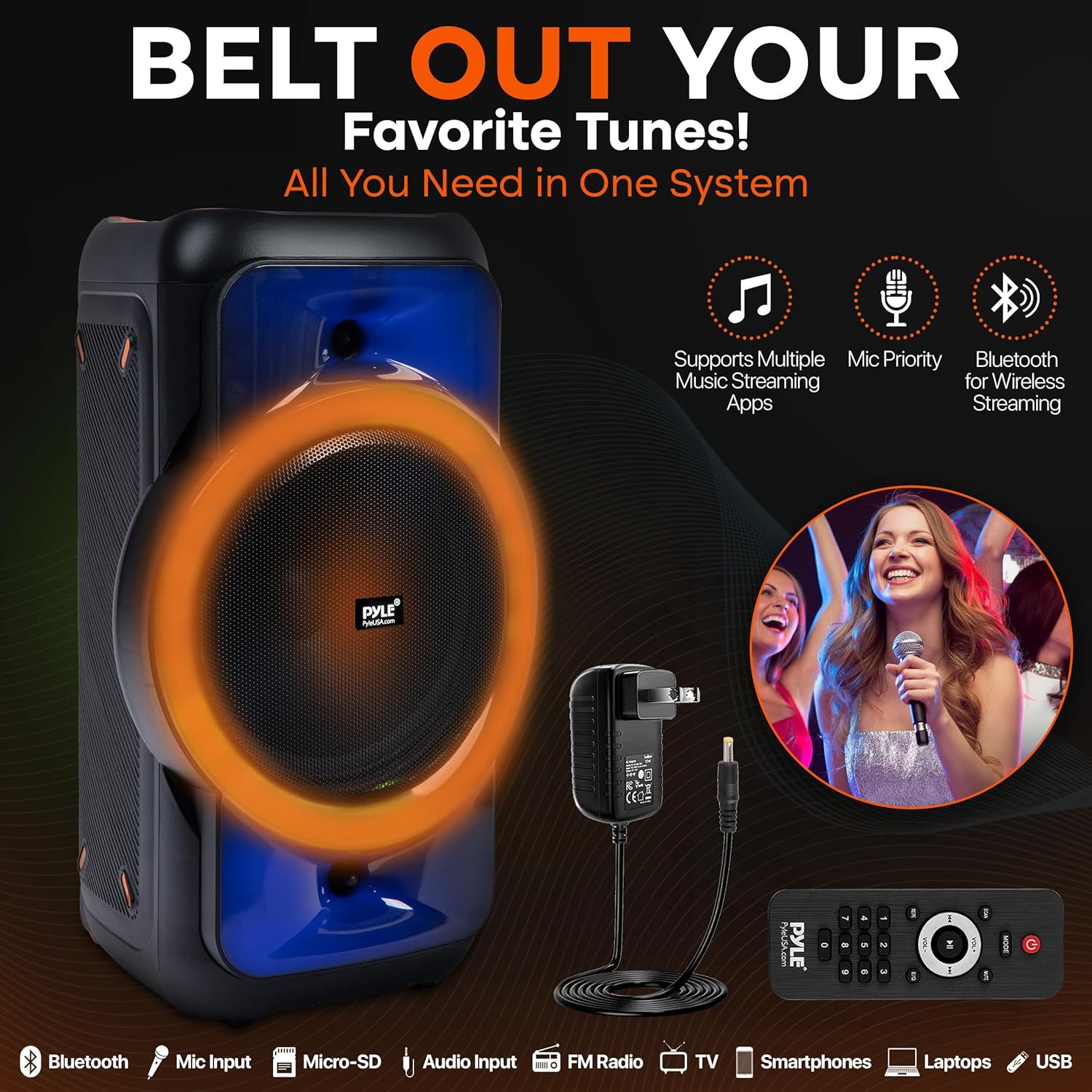 Pyle Audio Large Bluetooth Party Speaker - Big Bluetooth Speaker with True Wireless Stereo System - Enjoy Powerful Bass and Clear Treble - Portable Karoke Big Speaker - PPHP1979-160W