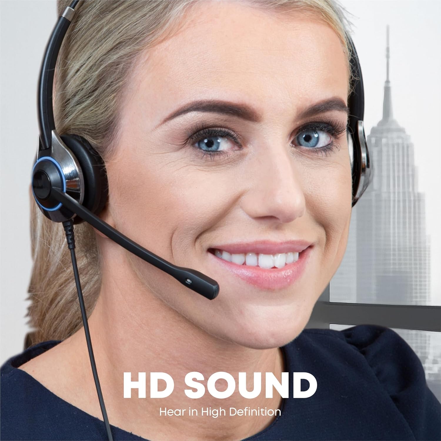 TruVoice HD-500 Premium Wired Headset for Office and Call Center | Noise Canceling Microphone & HD Speakers | Includes Amplified Cable Compatible with Avaya 16xx, 96xx and J Series Desk Phones