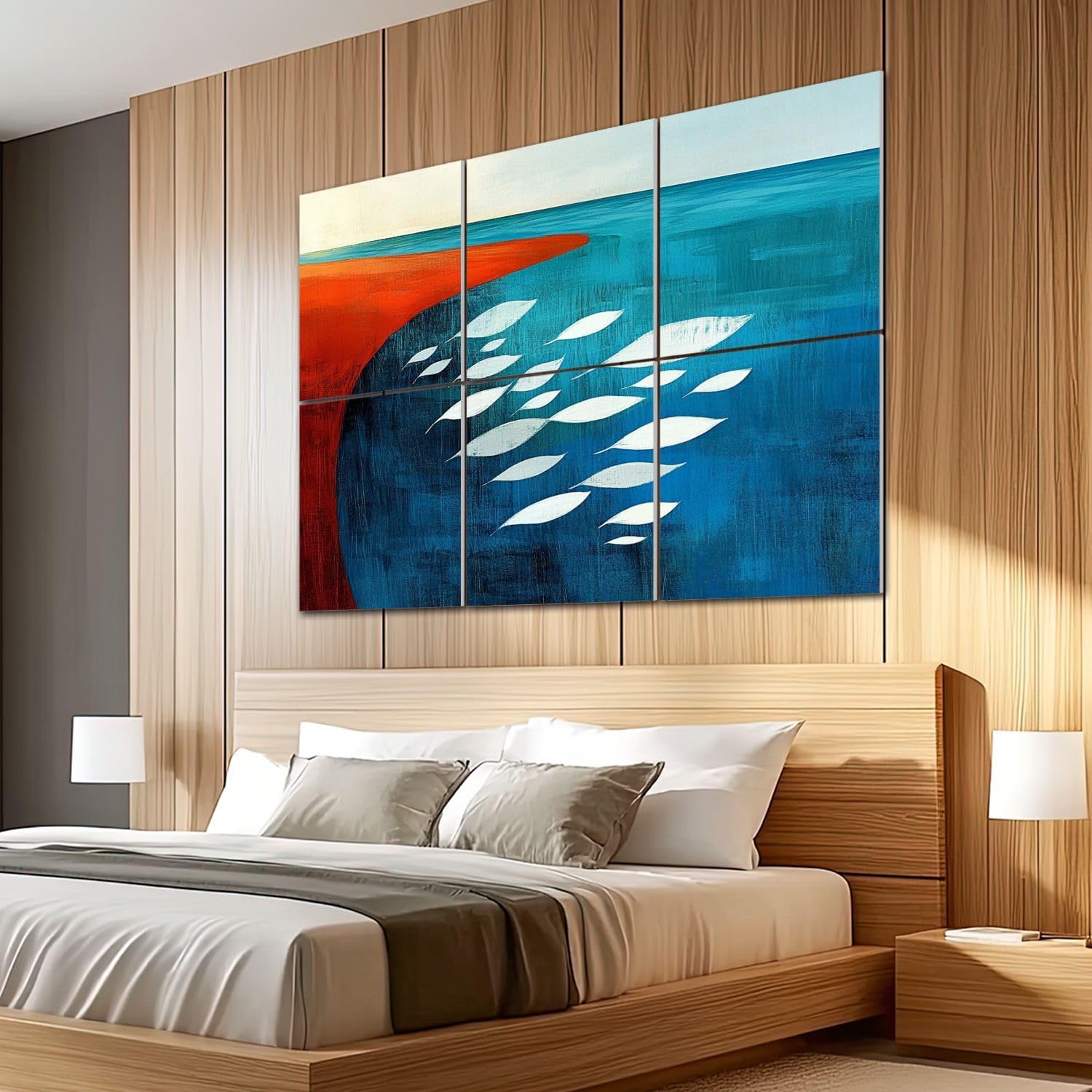 6 Pack Art Acoustic Panels Sound Absorbing Abstract Ocean Red Sunset Modern Flowers Leaves Shapes Fluid Forms Decorative Soundproof Wall Panels Self Adhesive for Recording Studios Office 72