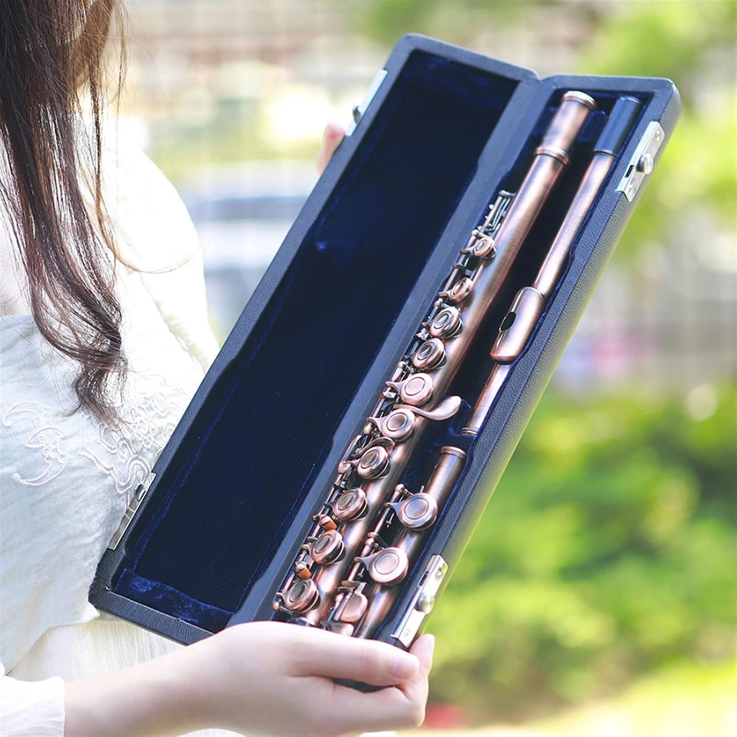 TSTS Flutes Musical Instrument 16 Closed Holes Flute C Key Professional Transverse Flute with Box Cleaning Cloth Stick Gloves Woodwind Instrument (Color : Copper)