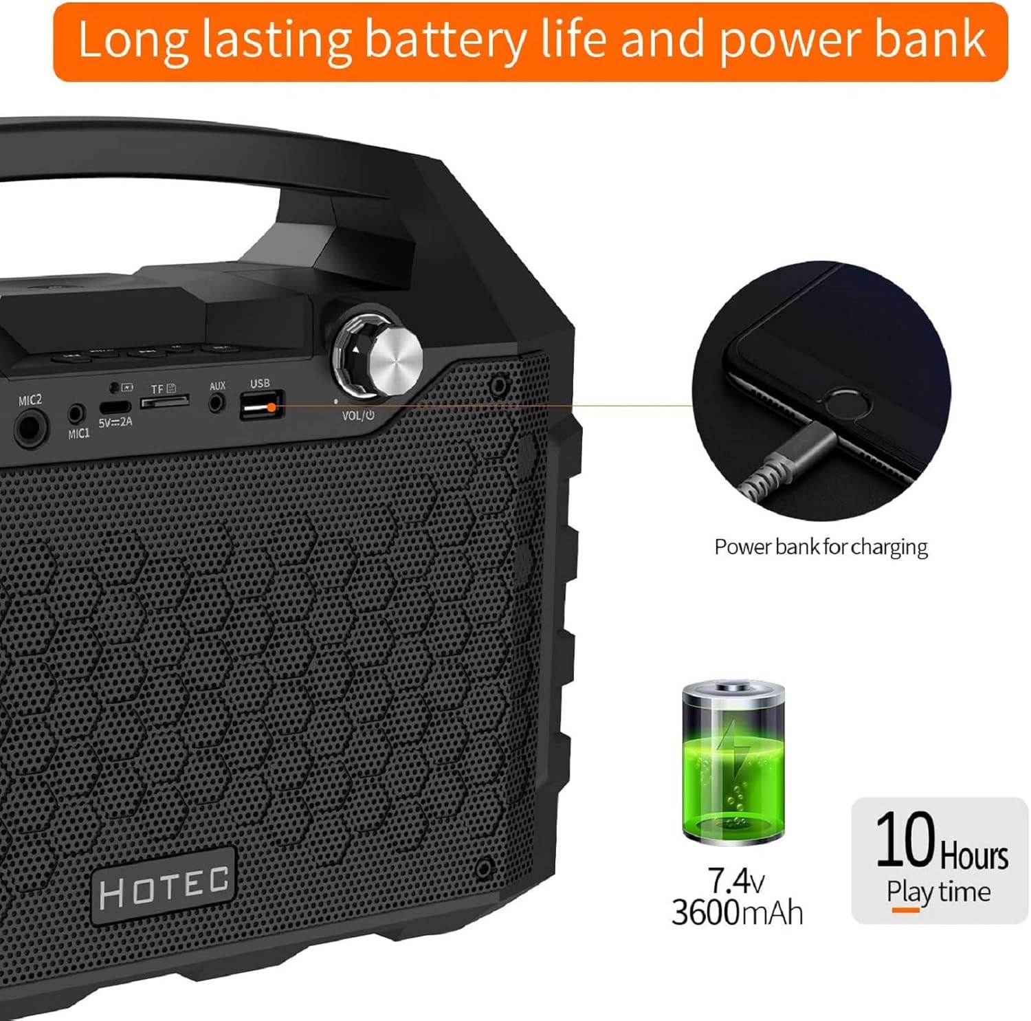 Hotec Wireless Bluetooth Portable PA Speaker System, Powerful Bluetooth Karaoke Machine with Dual Wireless Microphones for Karaoke, Wedding, Party, Teaching, Lecture, Church, Outdoor Indoor Activities