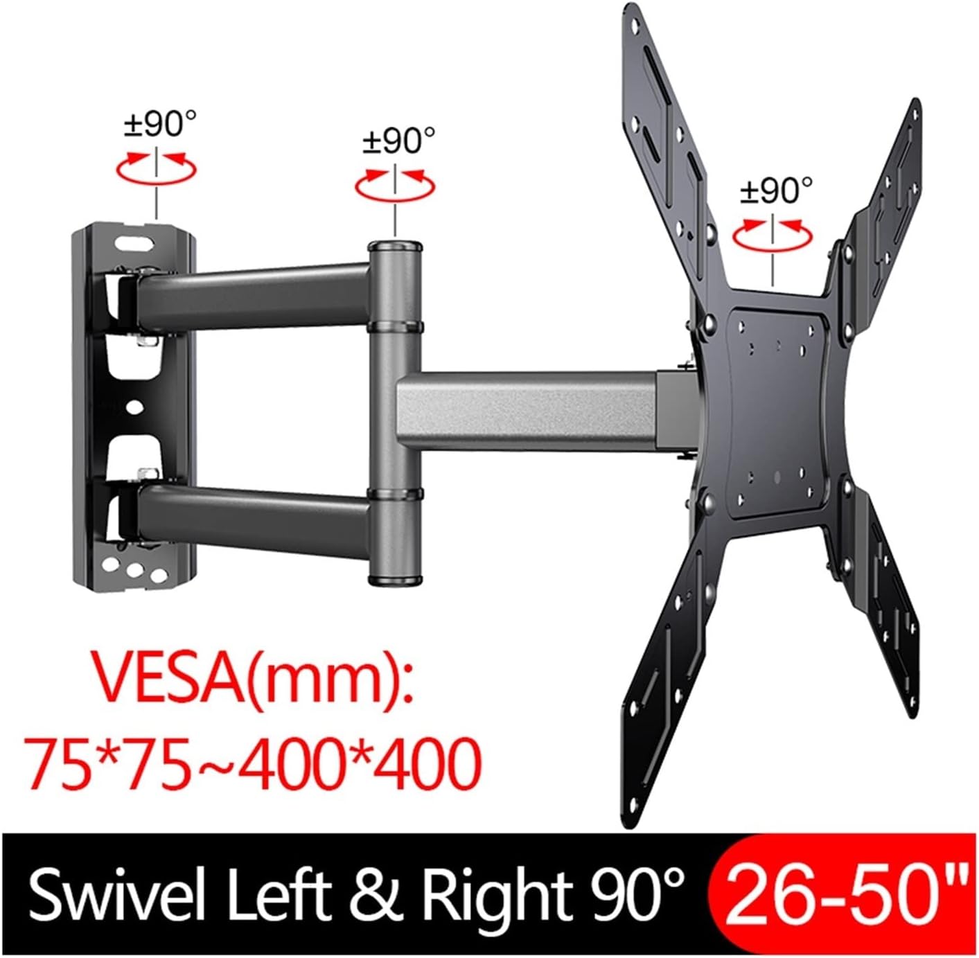 TV Wall Mount Bracket for 26 50 Inch LCD Flat Screen 90° Swivel Supports Up to 40kg Easy in Tion Adjustable Tilt Universal Compatibility