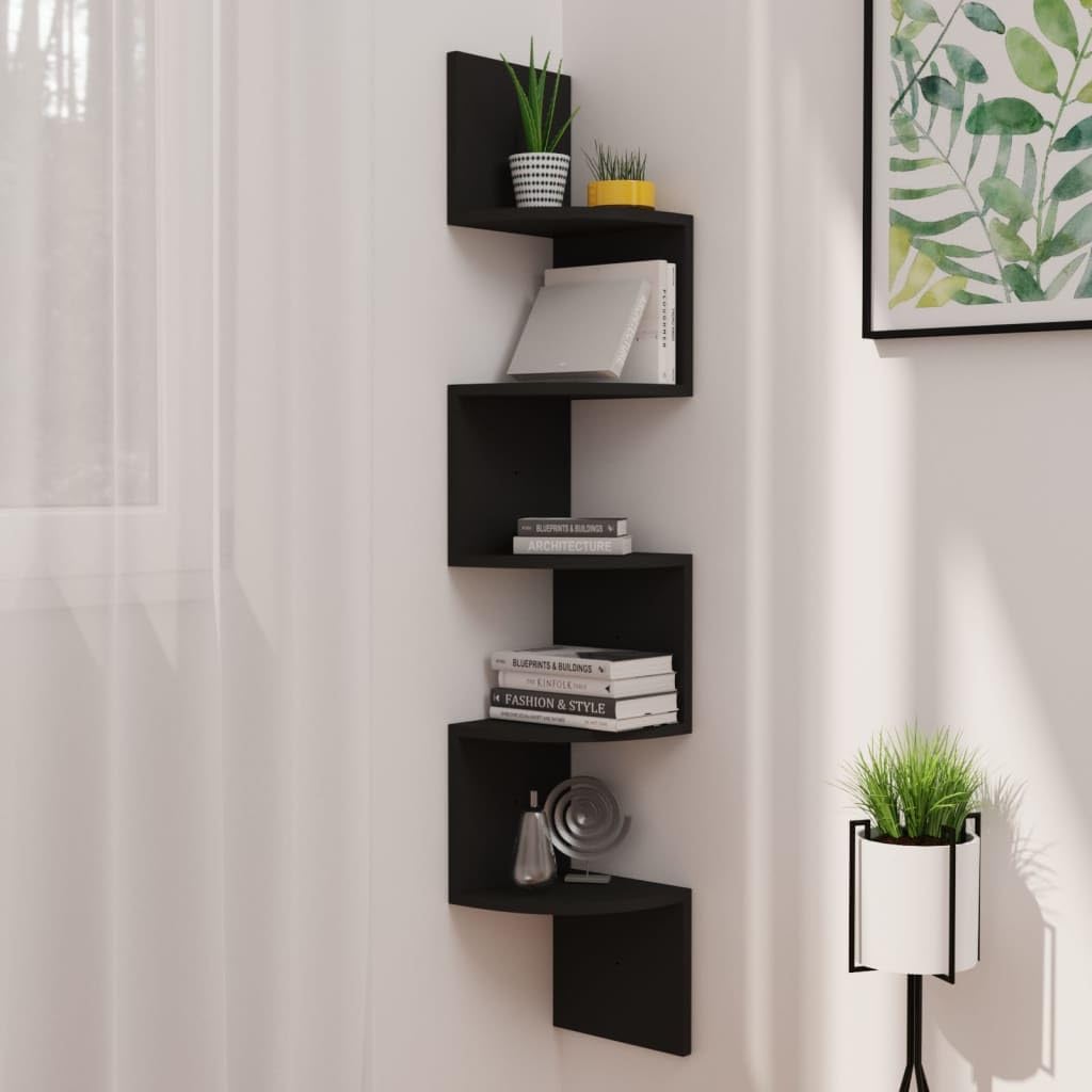 5-Tier Wall Corner Shelves, Floating Corner Shelf, Wall Organizer Storage, Wall Mount Shelves for Bedrooms, Bathroom Shelves, Living Rooms, Black 7.5