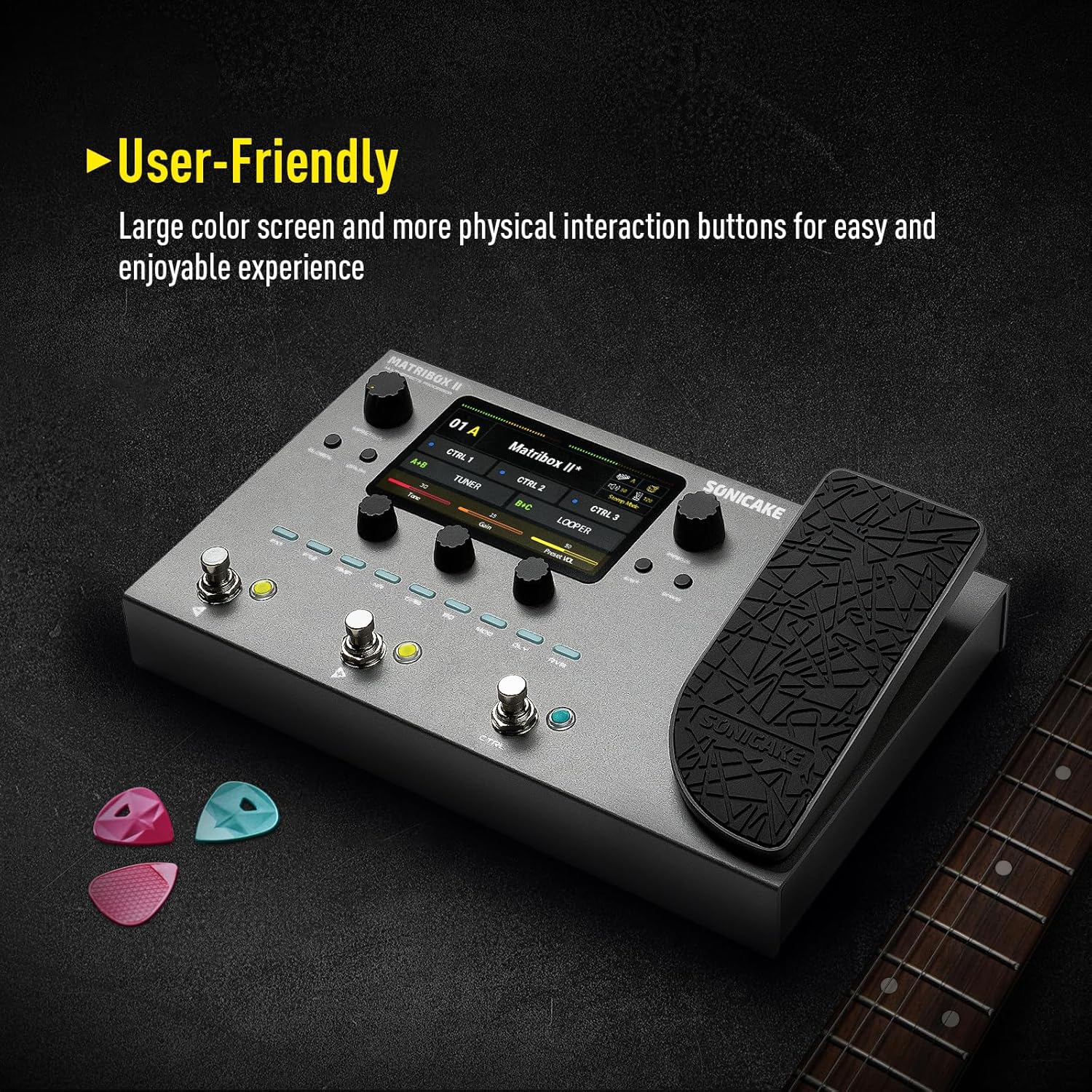 SONICAKE Matribox II - Multi Effects Processor with Expression Pedal, 200+ Built-in Guitar/Bass/Acoustic Effects, Amp Modeling, IR Cabinets Simulation, FX Loop, MIDI Stereo OTG USB Audio Interface