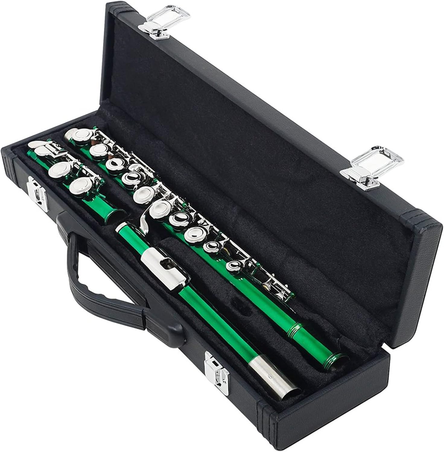 Flute Kit Green 16 Holes C Tone Flute with E Key Woodwind Instrument Concert Cupronickel Flute with Padded Bag Music Accessories Intermediate Flute