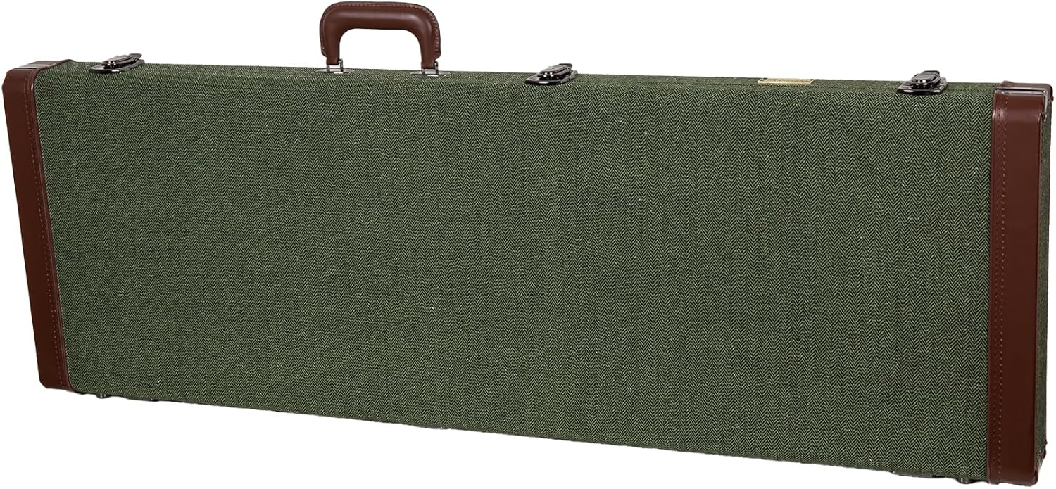 Crossrock Bass Guitar Case for Fender Precision & Jazz Bass | Green Chevron Tweed, Plush Velvet Interior, Genuine Leather Handle & Security Lock, Reinforced Hardware – Master Series (CRW760BGN)