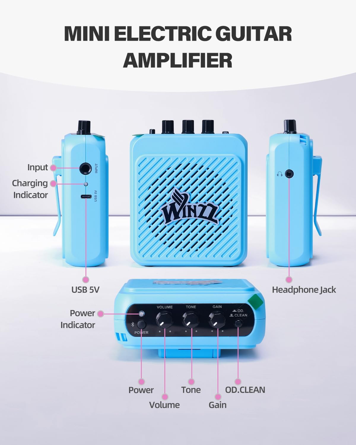 Winzz 30 Inch Kids Electric Guitar Beginner Kit, Junior 1/4 Size Mini Electric Guitar for Children Complete Stater Set with Amp, Gloosy Blue Colour