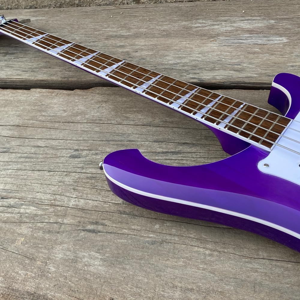 4-String Electric Bass Guitar-Purple Gloss Finish with White Pickguard - Rosewood Fingerboard, Basswood Body