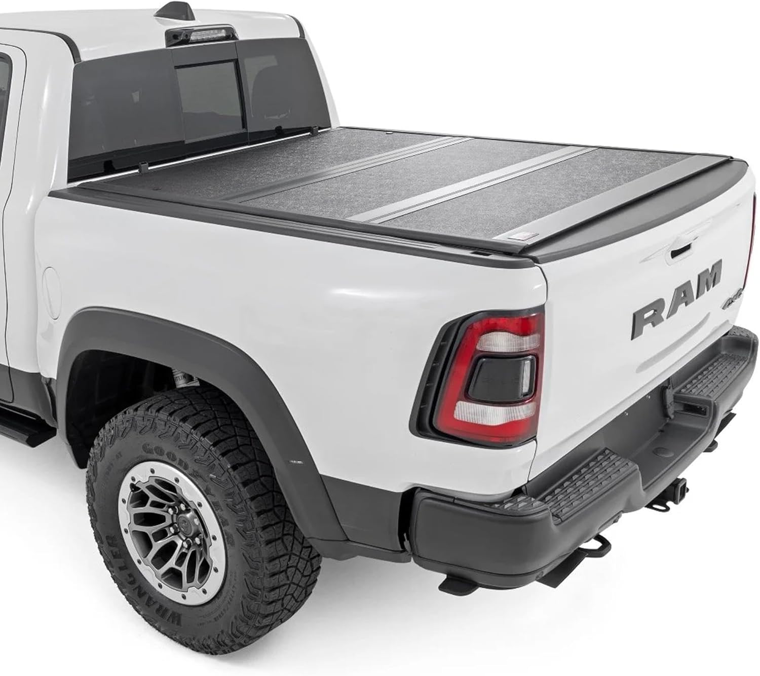 Rough Country Hard Tri-Fold Tonneau Cover for RAM 1500 (2019-2026) - Low-Profile Aluminum Truck Bed Cover, Fits 6'4 Bed (76.3