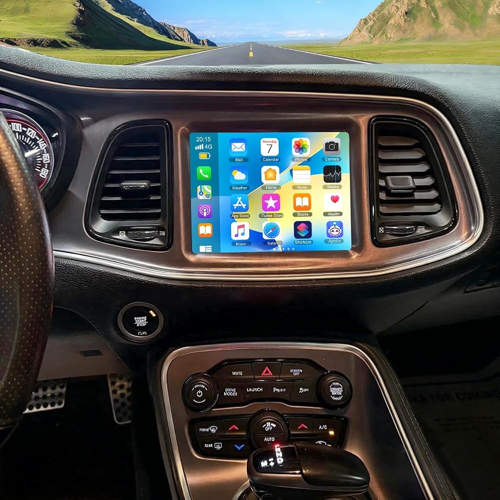 Android 14 Car Stereo for Dodge Challenger 2017-2021,8.4 Inch Double Din Car Radio with Carplay & Android Auto, in-Dash Navigation Radio with BT Mirror Link WiFi FM Radio & Backup Camera-4+64G