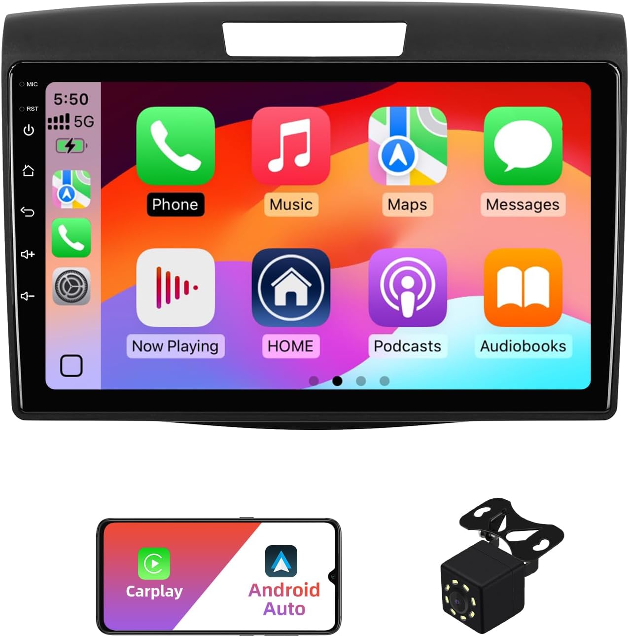 2+32G Android 13 Double Din Car Stereo for Honda CR-V 2012-2016 with 9 Inch Touchscreen Radio Built-in Wireless Carplay/Android Auto/GPS/Bluetooth/FM/AUX-in/SWC/Backup Camera(Without Air Outlet)