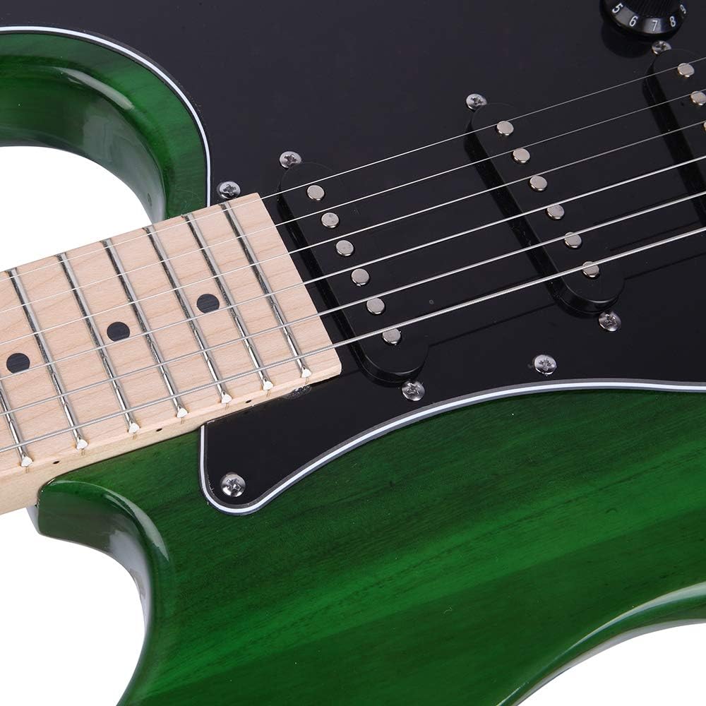 Stylish Electric Guitar with Black Pickguard 39’’ Guitar Kit Maple Fingerboard Beginner Guitar Set with Amplifier Accessories Right Handed Green