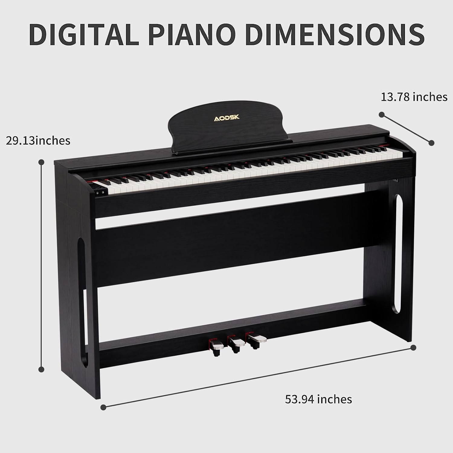 AODSK 88 Key Weighted Action Digital Piano with Furniture Stand and Triple Pedals PB-83S+AODSK Adjustable Wooden Piano Bench ALP-22