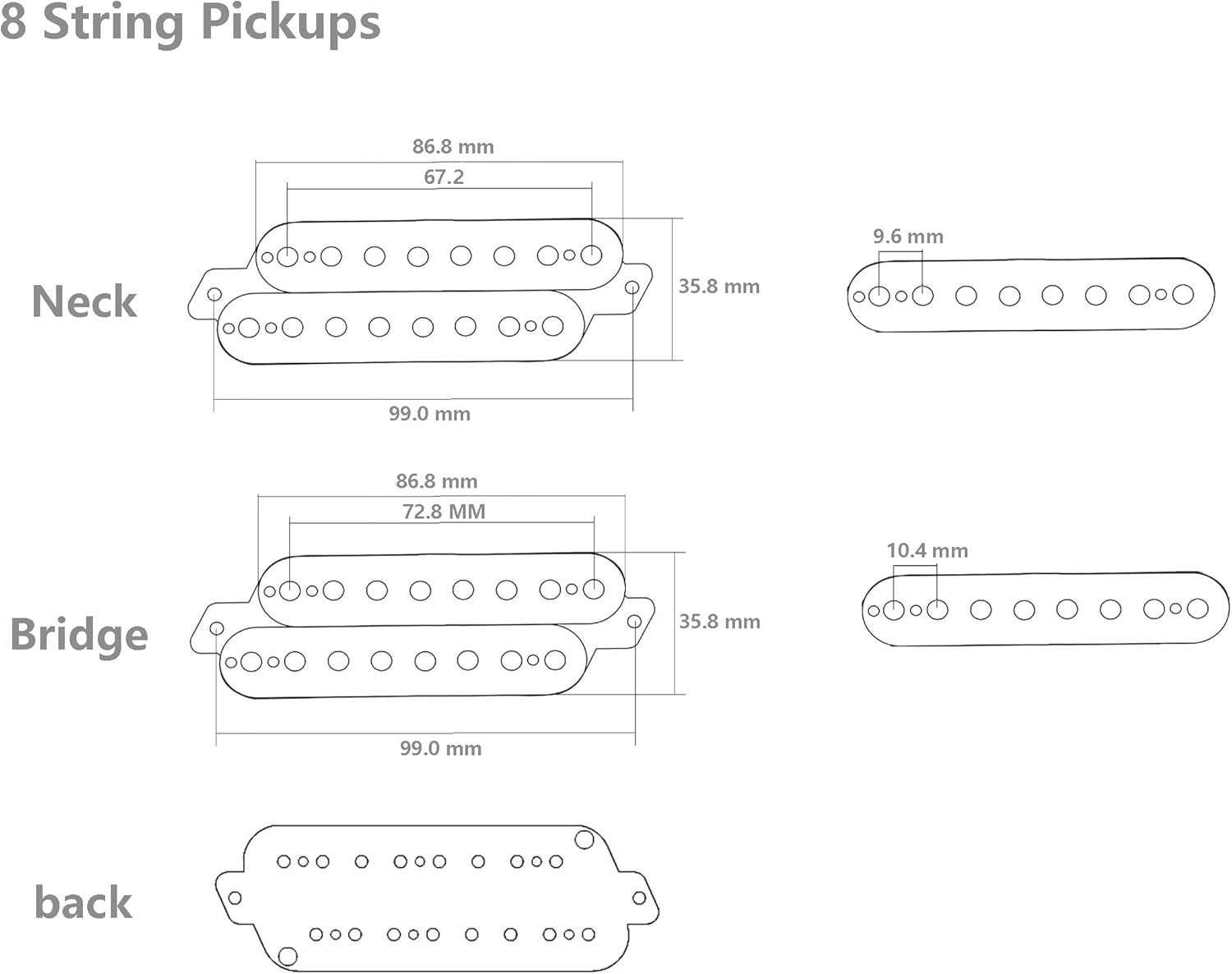 Fanned Fret Guitar Pickup with Alnico 5 Magnet Humbucker Double Coil Pickups Replacement Parts for 7/8 String Electric Guitar (8 string)