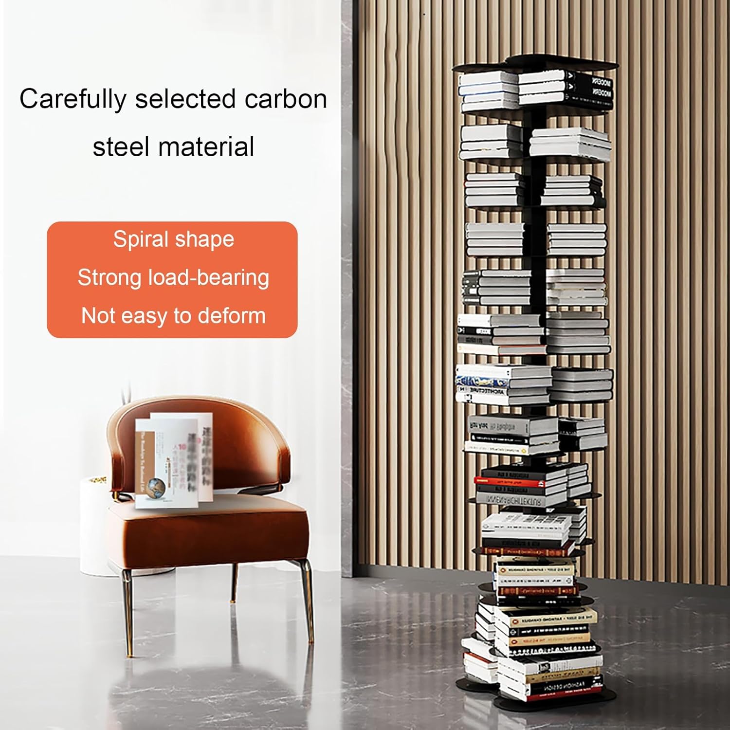 Metal Vertical Bookshelf Tower, Freestanding Invisible Spine Bookcase for Small Spaces, Modern Storage Corner Shelf for Living Room, Office, Bedroom Decor(White,93cm/36.6in)