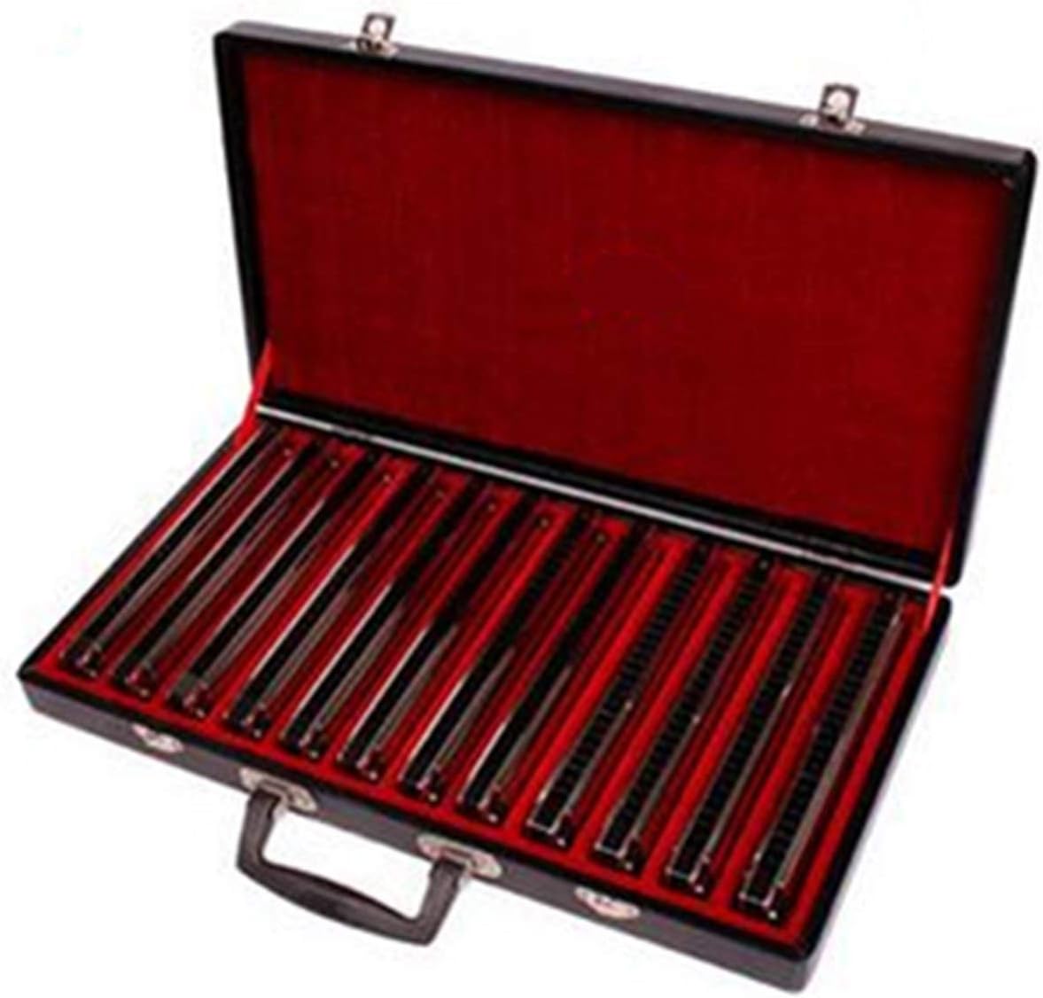 SUOFEILAIMU 12Pcs/Set Harmonica 24 Hole Tremolo Mouth Organ Sliver Color Woodwind Musical Instrument with Gift Box for Collect Gaita