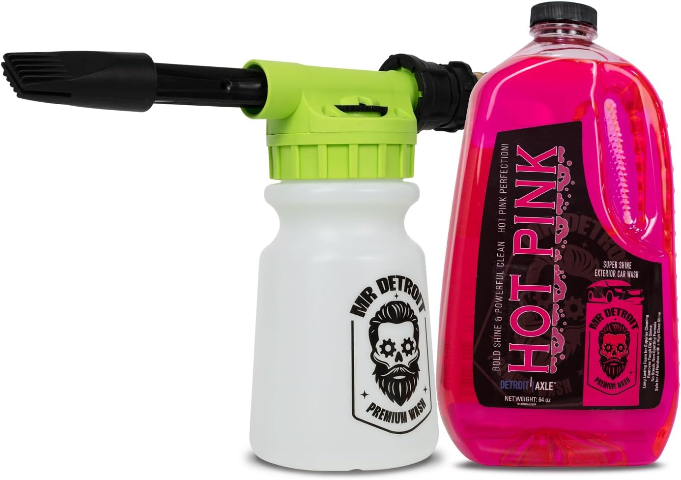 Mr. Detroit - Car Wash Foam Blaster and Car Wash Soap 64oz Container, Scratch Free Wash Gun Soap Shampoo Streak-Free Wash for Auto Detailing & Home Use - 2pc