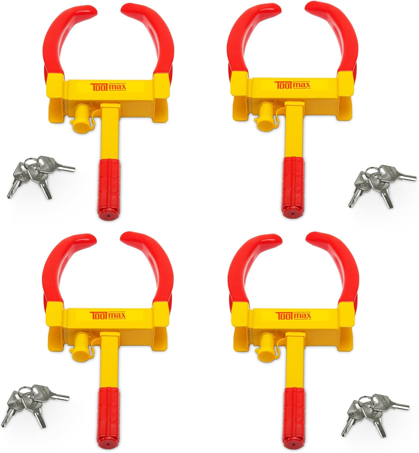 S AFSTAR Anti-Theft Car Wheel Clamp, Red and Yellow, Key Lock, Adjustable Width 7-11