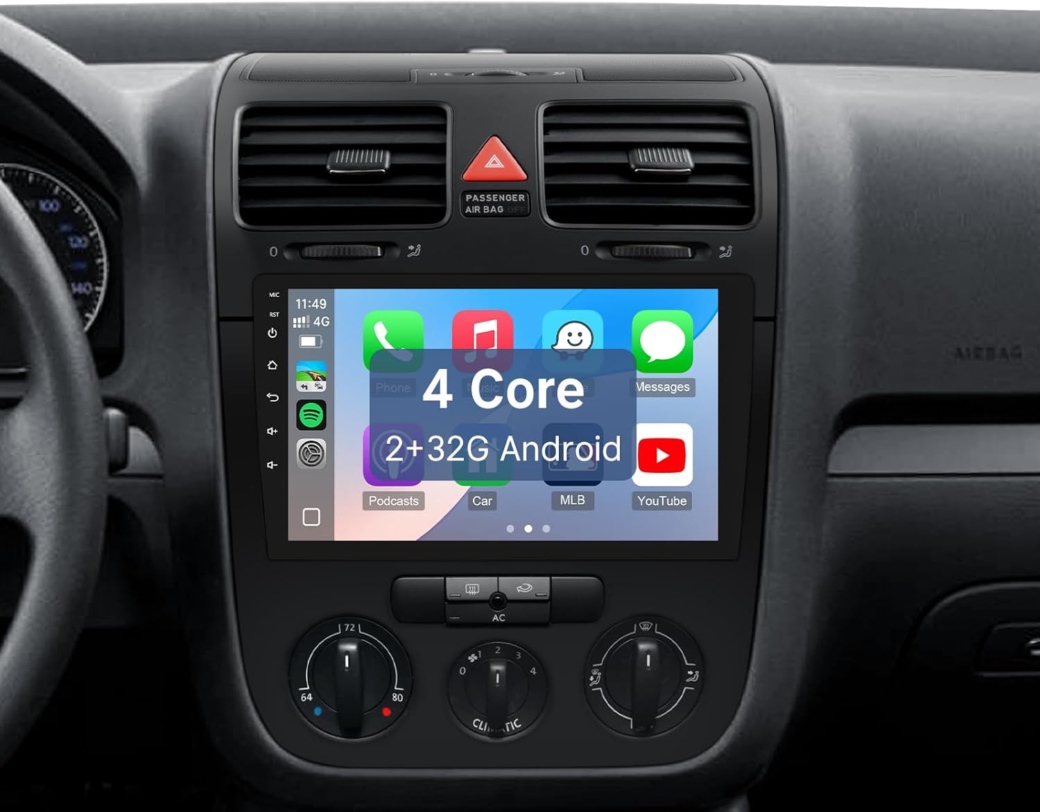 Leadfan Android Car Radio Stereo for VW Passat Jetta Volkswagen Tiguan Skoda Replacement with Wireless CarPlay Android Auto, 10.1'' Touchscreen Built-in Bluetooth GPS Navi WiFi Backup Camera MIC