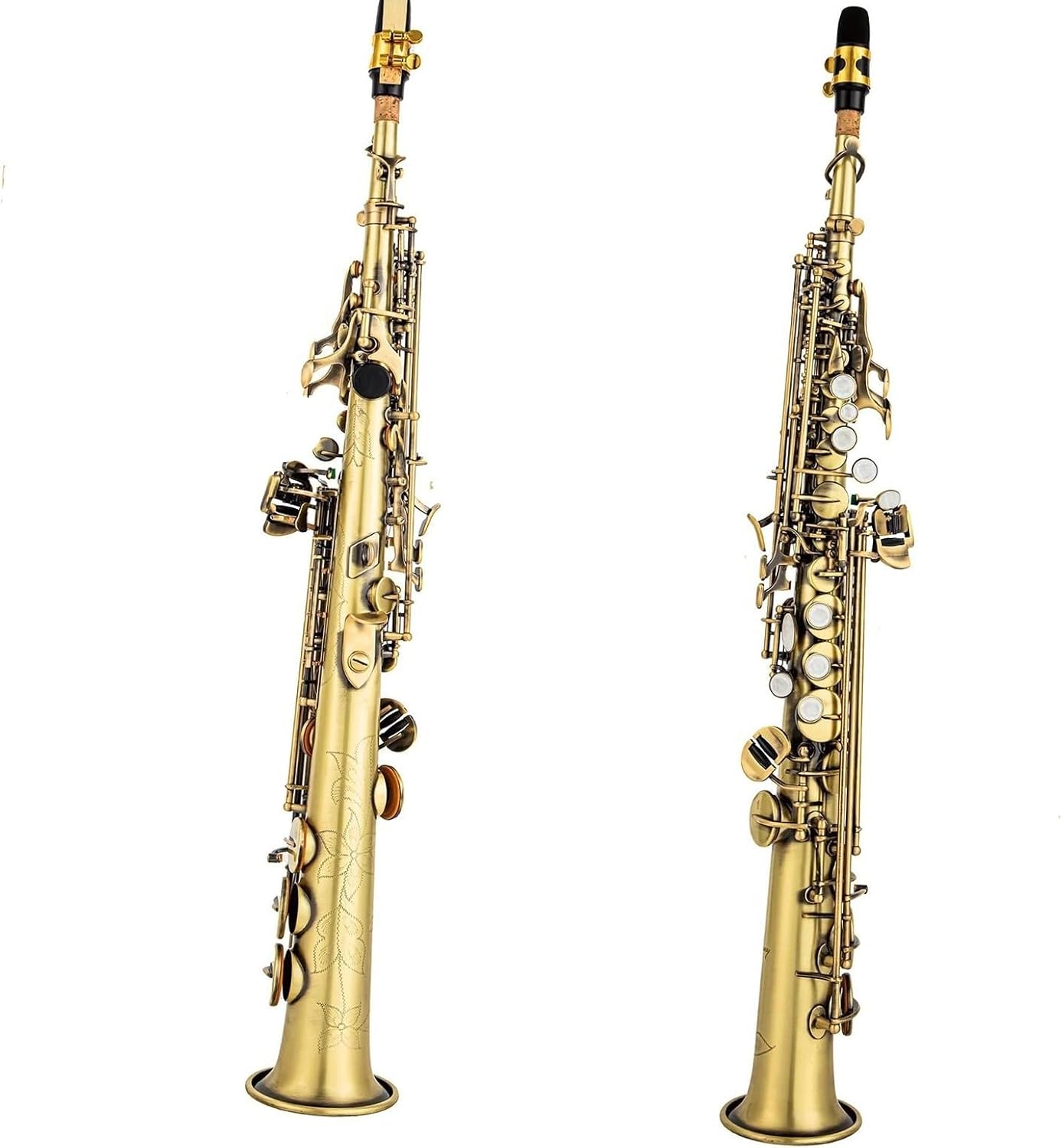 Japan Bb Treble Saxophone Antique Copper Plated Sax Woodwind Instrument Carve Pattern & Case Mouthpiece Reed