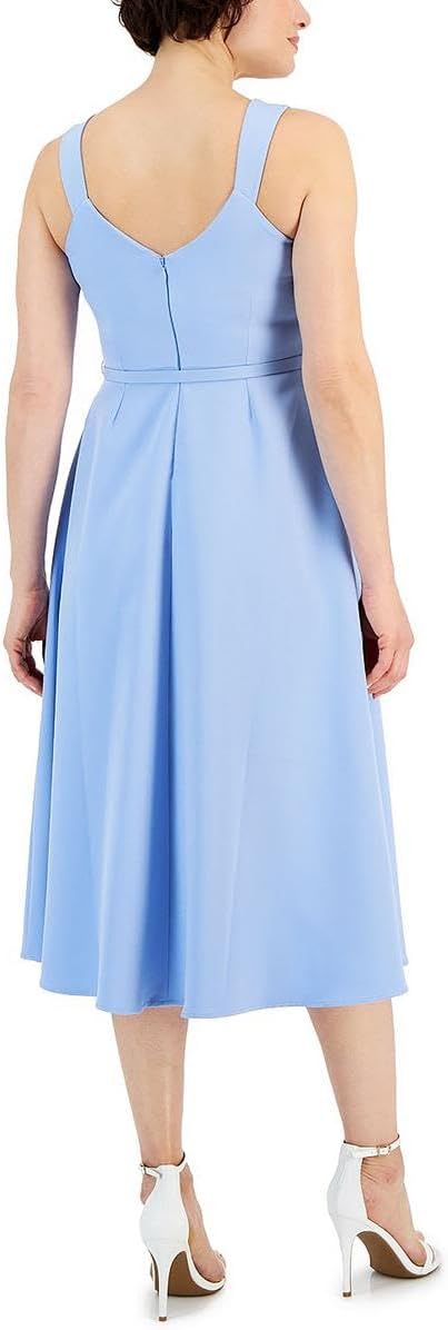 Anne Klein Womens Scooped Neck a Line Midi Dress W/Belt