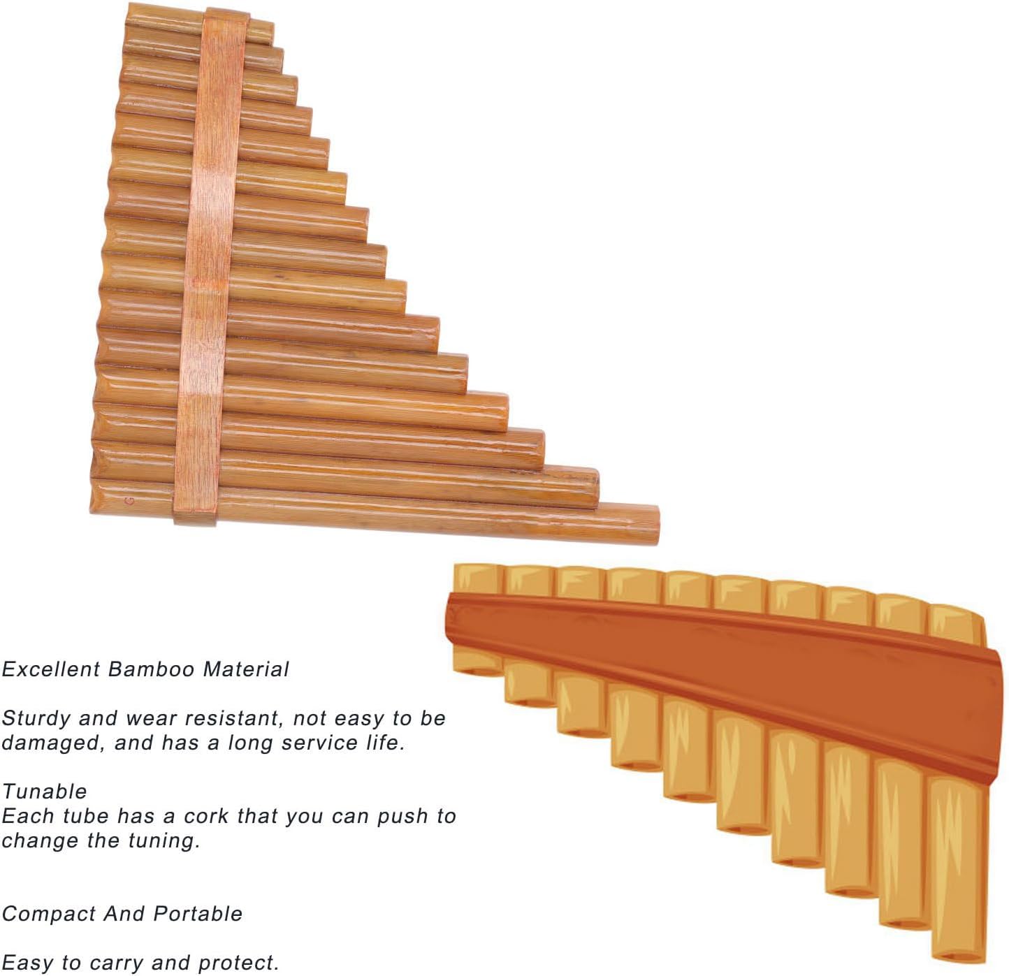 Alomejor Pan Flute, 15 Bamboo Pipes for Rich Sound, Bamboo Musical Instrument, Right-Hand Design with Accessories, for performers, beginners, stage pe