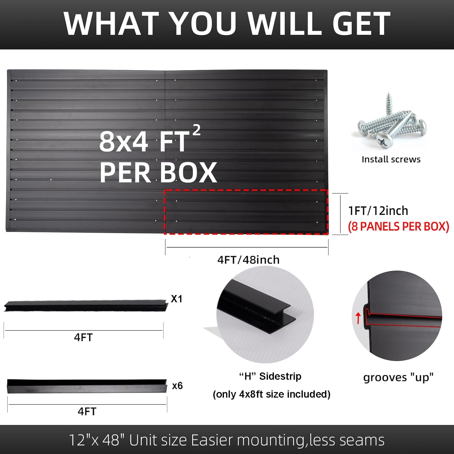 Slat Wall Paneling Garage Wall Organizer, Black Slatwall Panels 4'x8' Garage Tool Organizer Wall Mount Garage Slat Wall Storage Systems, Slat Board PVC Wall Panels Garage Storage Organization Product