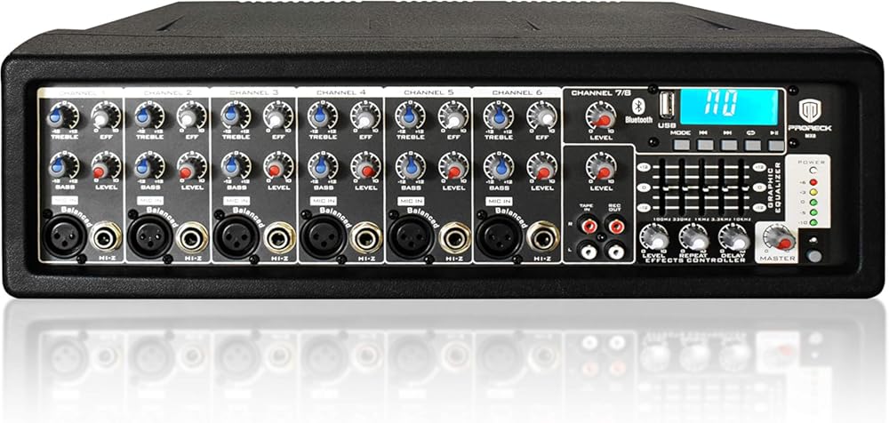 PRORECK MX8 2500 P.M.P.O 8 Channel Compact Studio Powered Mixer with Built In Effects & USB Audio Interface for Party/Meeting/Wedding +48V Phantom Button