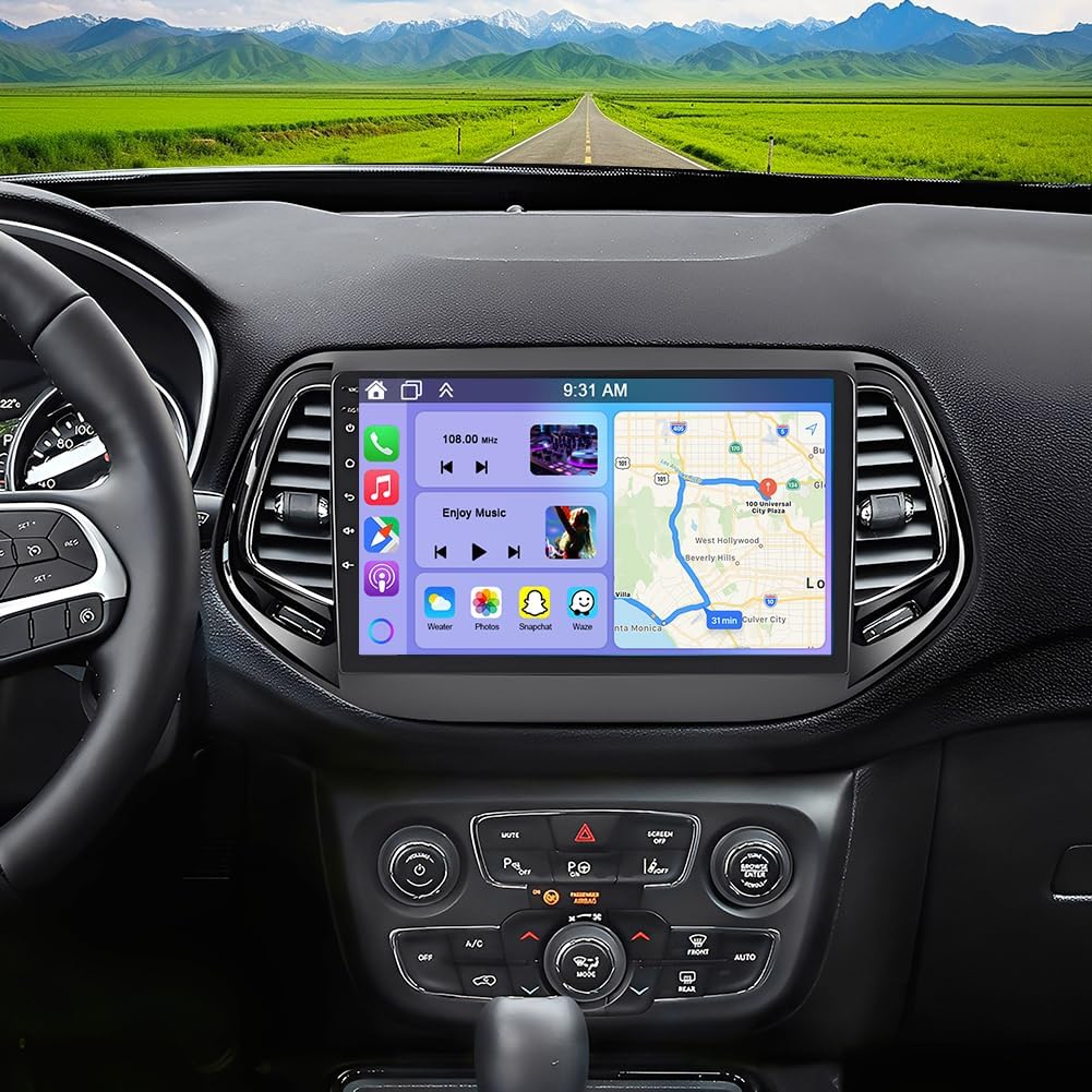 Android 13 Car Stereo for Jeep Compass 2017 2018 2019 with Wireless CarPlay and Android Auto, 10.1