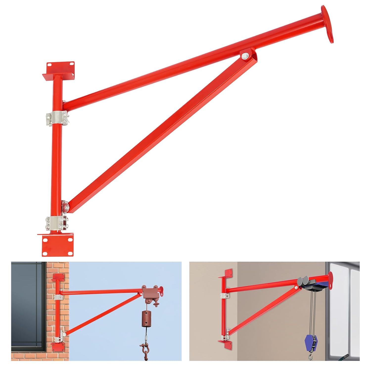 Wall Mount Crane Bracket, 441 lbs Load Alloy Steel Hoist Bracket with Rounded Corners Reserved Holes, Crane Swing Arm with Pole for Warehouses,Garages,Home Workshops