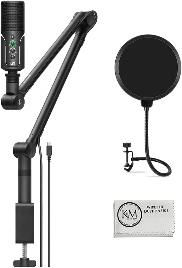 Sennheiser Profile USB Condenser Microphone Streaming Set with Boom Arm Bundled with Wind Screen Pop Filter + Cleaning Cloth (3 Items)