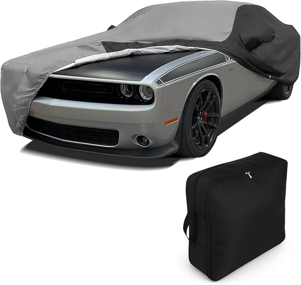 SR1 USA 2008-2025 Dodge Challenger Car Cover - Custom Fit Indoor/Outdoor Ultraguard Plus 300 Denier UV & Rain Protection Water Resistant - High End Fit for Dodge Challengers (Gray/Black)