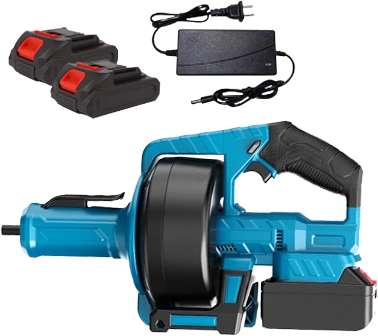 Handheld Electric Pipeline Dredging Machine, Portable Drain Cleaner, Toilet Kitchen Pipe Cleaner, 3/4-inch - 2-inch Pipes, with 2 Lithium Batteries, Rubber Base, for Toilet, Sink, Floor Drain