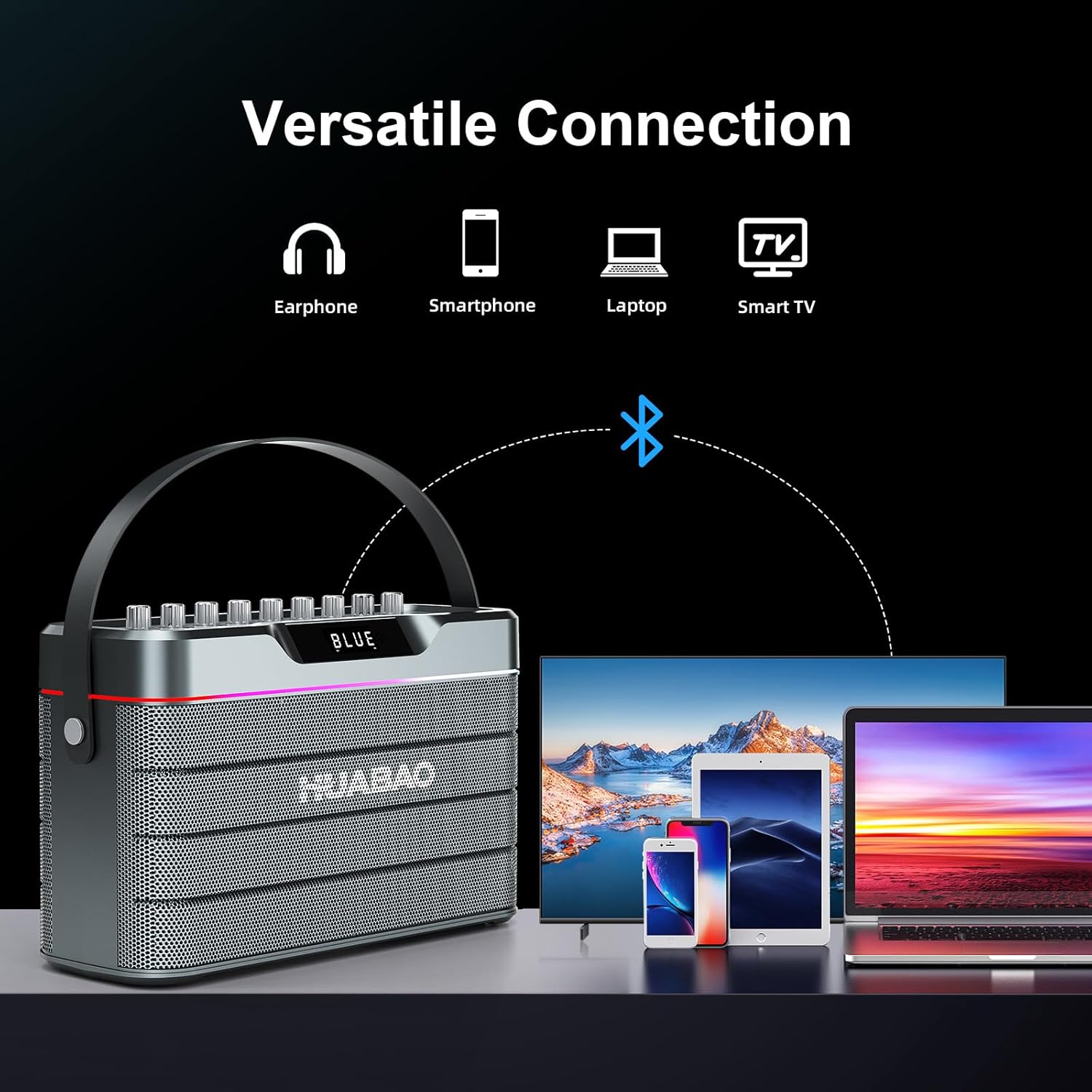 Karaoke Machine - 100W Bluetooth Speaker with Super Bass, 2 Wireless Microphones, Portable PA System with LED Lights, TWS Pairing, Bass/Treble/Echo Adjustment, Professional Loudspeaker