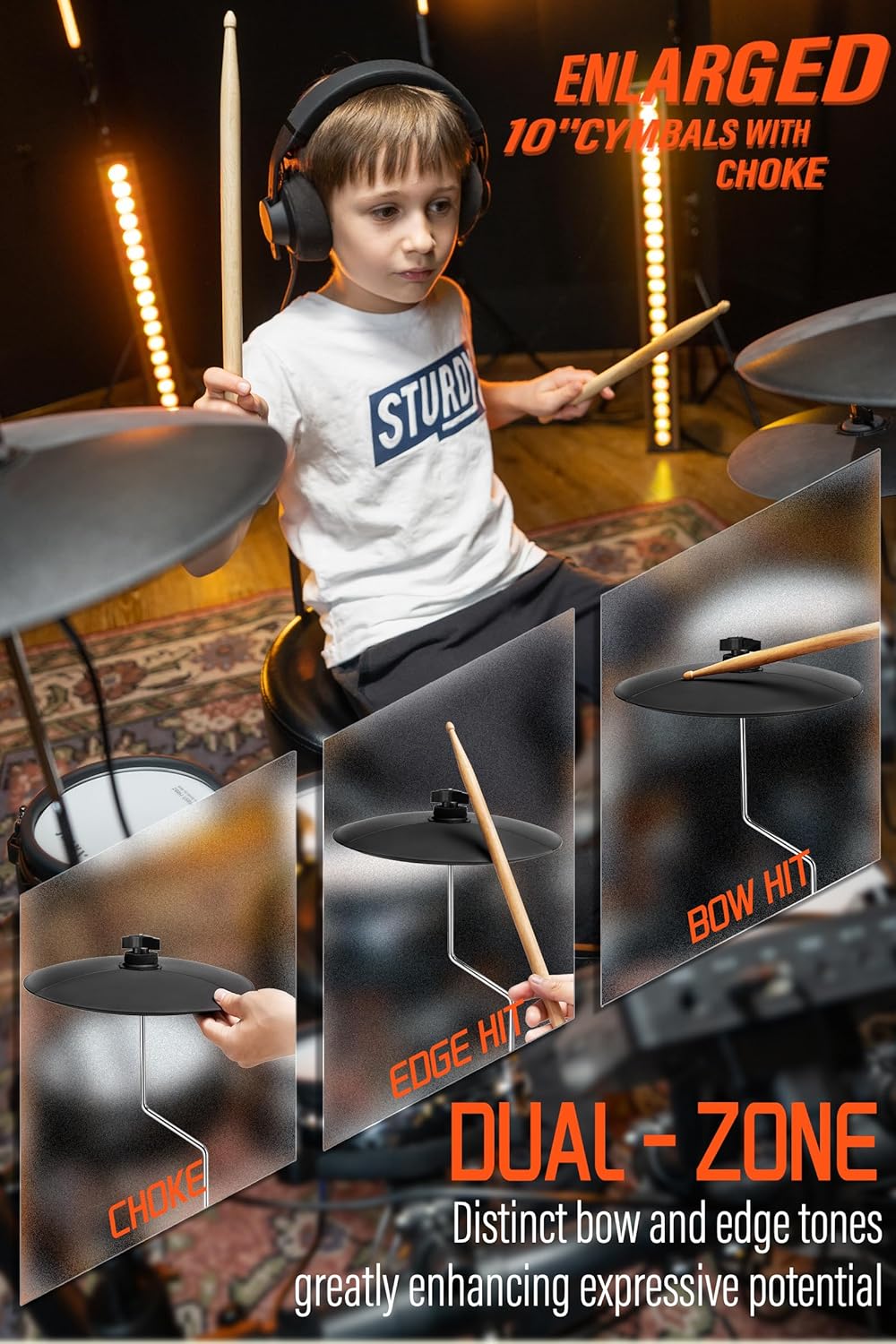 AKLOT B-CORE530 Electric Drum Set: Dual-Zone Quiet Mesh Drum Pads, 10’’ Dual-Trigger Cymbals, Height-Adjustable Rack, 360 Sounds, USB MIDI, Lesson Book, Throne, Sticks, Headphones