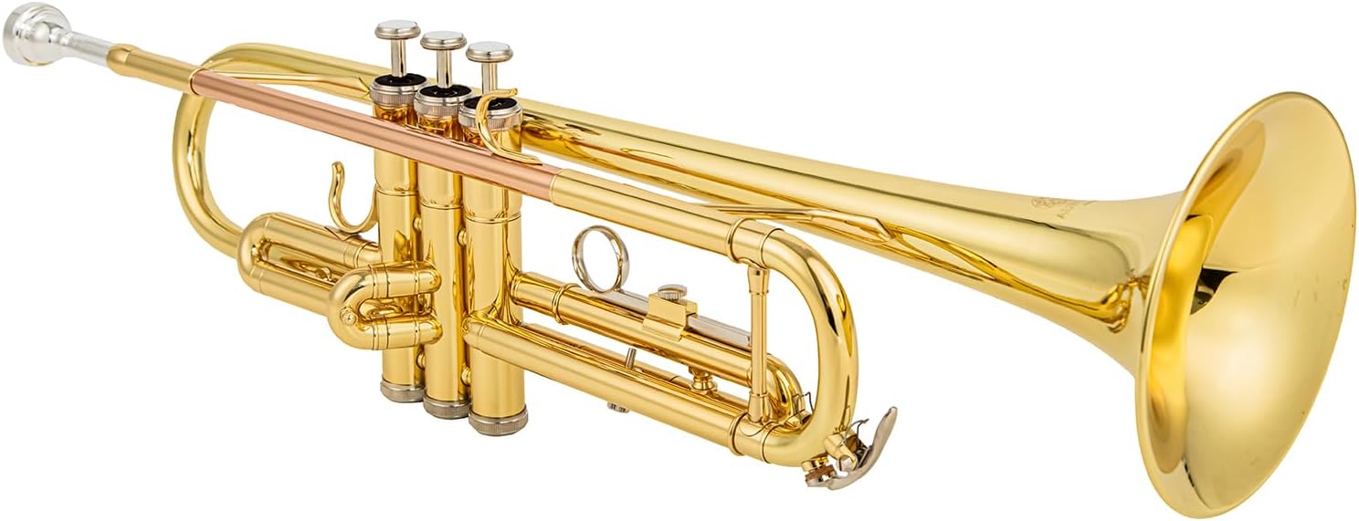 bb trumpet 6331 brass b flat trumpet for beginners and intermediate players copper leadpipe gold lacquer finish stainless steel valves phosphorus hard case and accessories included