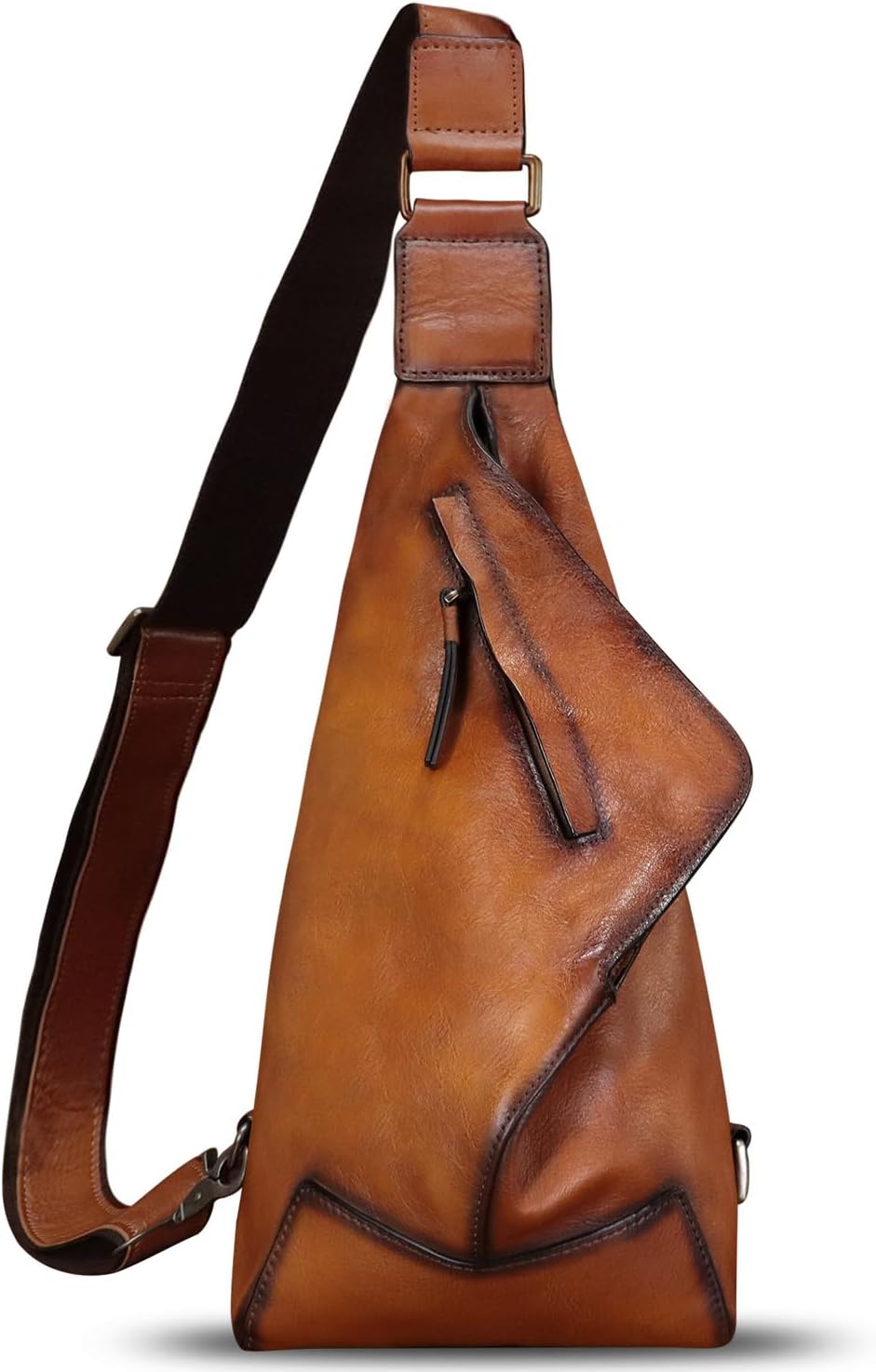 Genuine Leather Sling Bag for Men and Women Vintage Full Grain Leather Sling Purse Chest Daypack Over Shoulder Crossbody Bag (Brown)