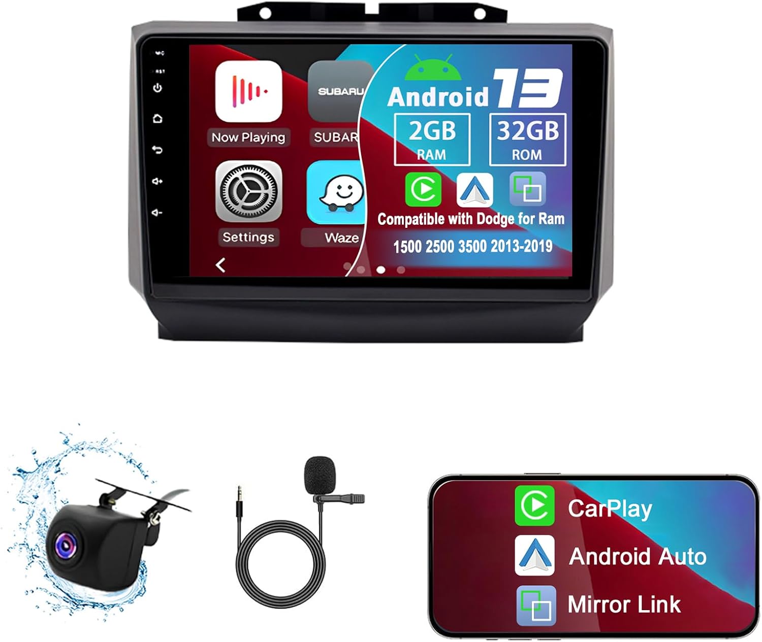 2G+32G Android 13 Car Stereo with Wireless Carplay & Android Auto, 9