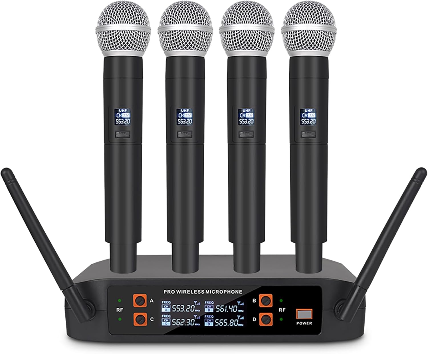 k-8 4-Channel Wireless Microphone System - Handheld, Cordless, Auto Connect, 160ft Range, Ideal for Karaoke, Wedding, DJ, Party, Presentation, Church, Classroom Use