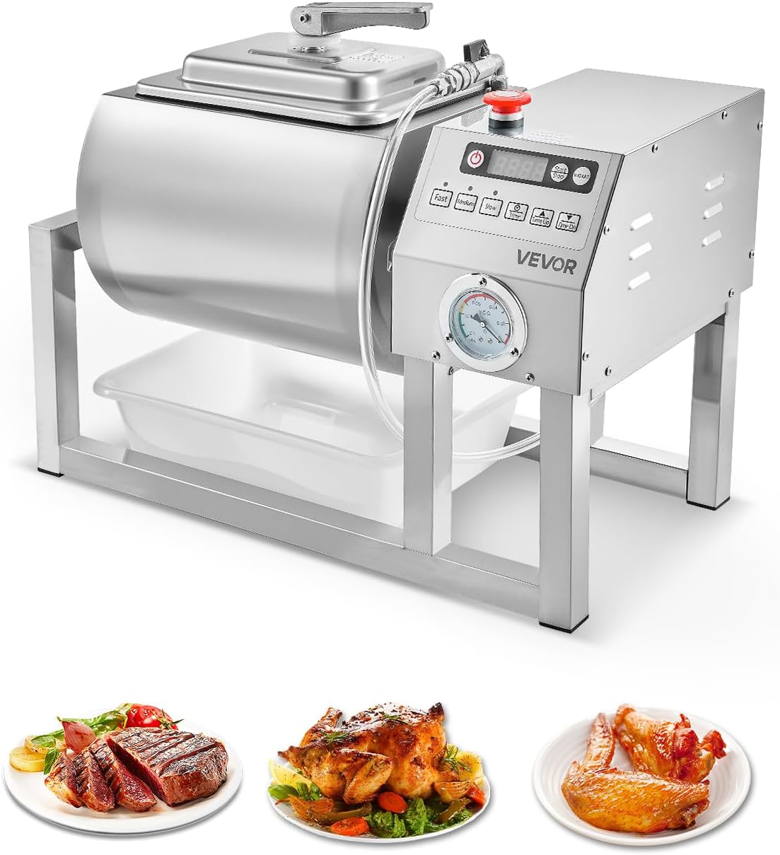 VEVOR Commercial Meat Tumbler Marinator, 20L Vacuum Tumbler Marinating Machine with Bidirectional Rotation and 3-Speed, Stainless Steel Vacuum Curing Machine for Chicken Steak Pork, Restaurant
