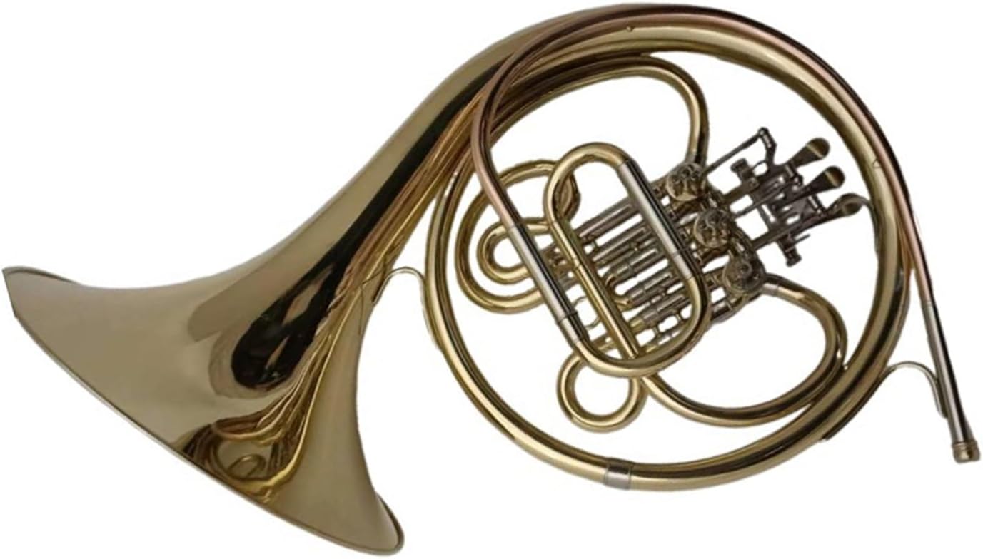 4 Key French Horn Brass Instrument Three Tone Single Row Lacquered Gold B Flat French Horn