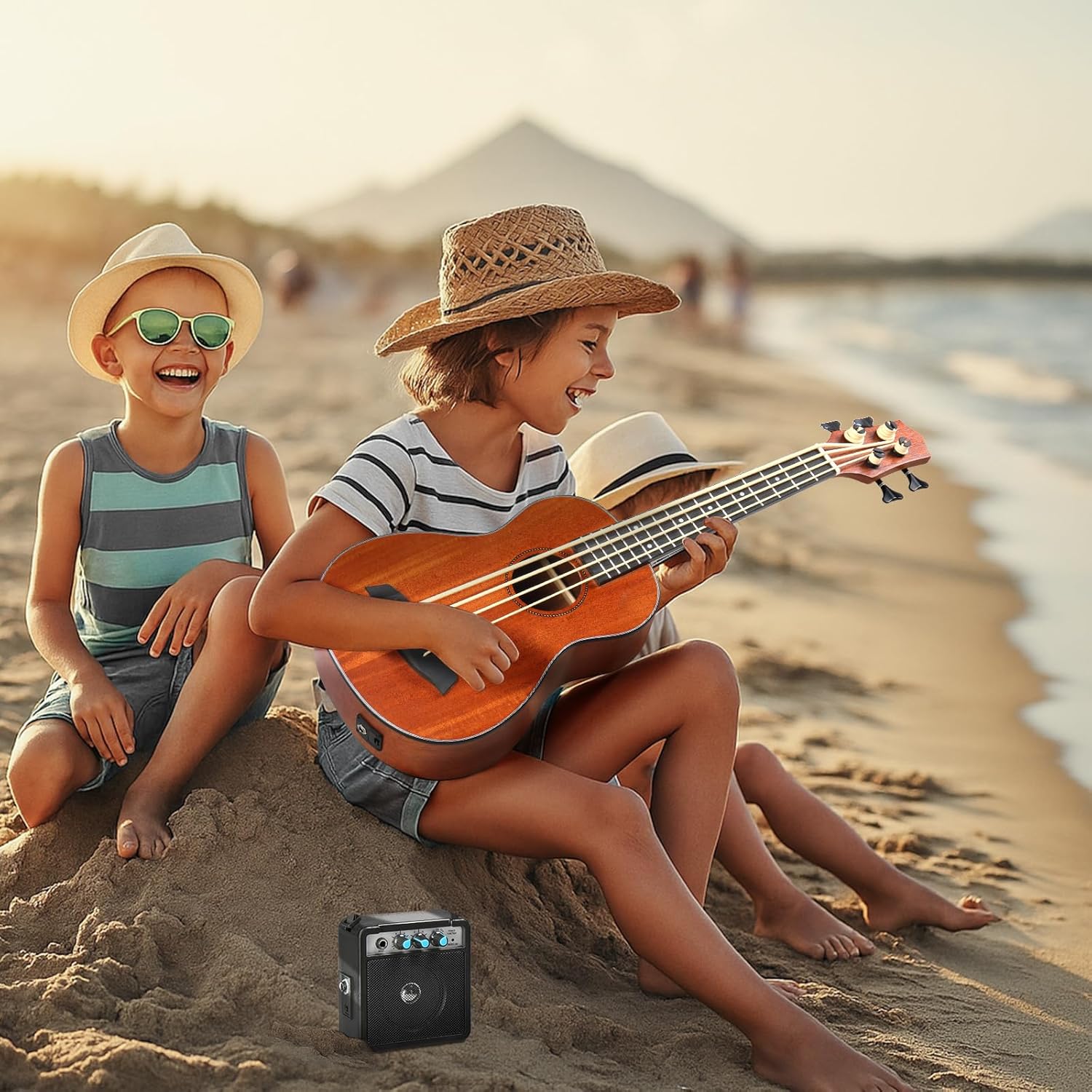 Ktaxon Electric Acoustic Bass Ukulele, 30 inch Mahogany Ukelele with EQ, Professional with 5W Amp E-A-D-G Ideal for Performances and Practice, Includes Gig Bag, Capo, Strap, Picks