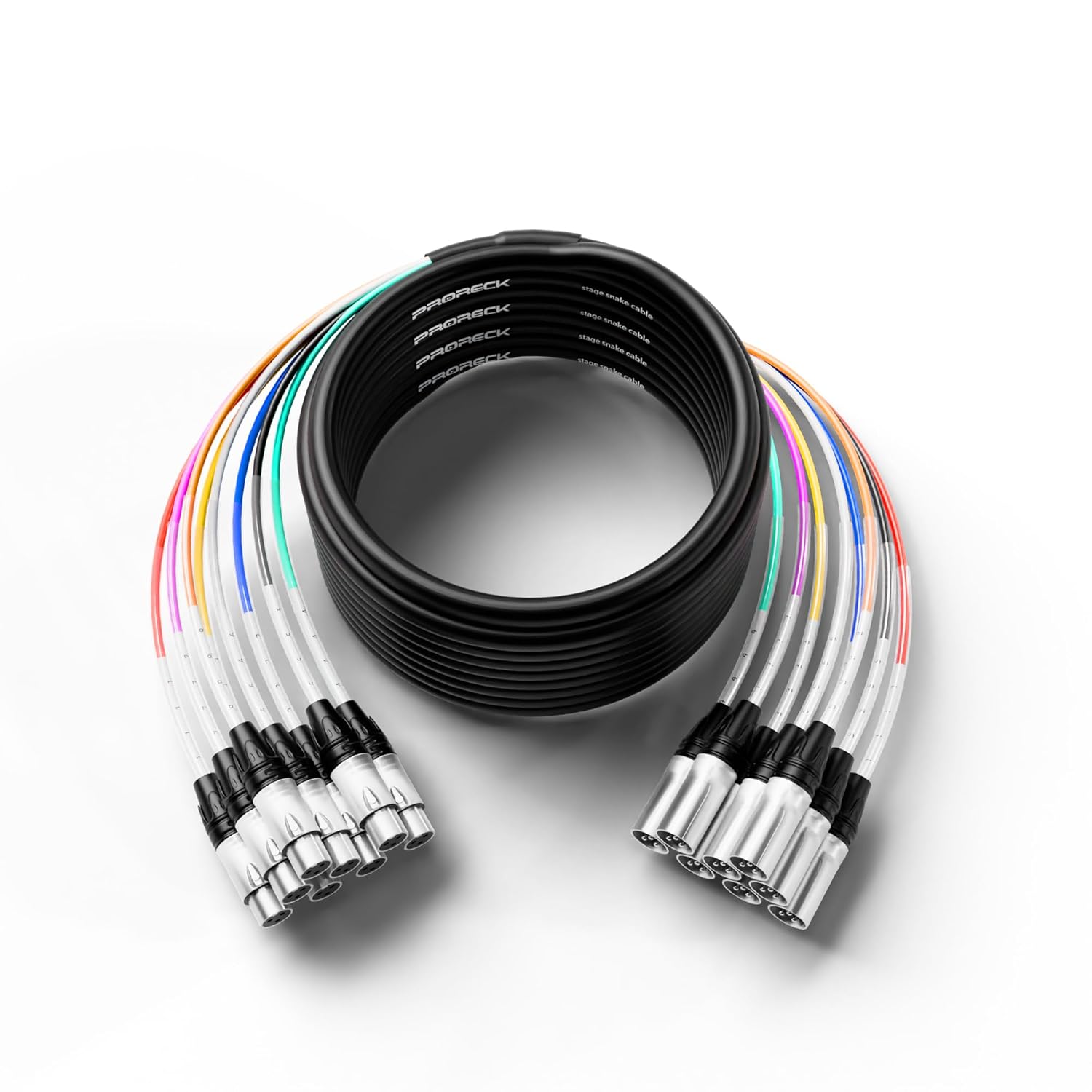 PRORECK 50ft Snake Cable, 8-Channel Shielded Audio Cable XLR Male to XLR Female, with Color-Marked Connectors for Professional Stage, Studio, and Live （PR-XLR/XLR-8 * 50）