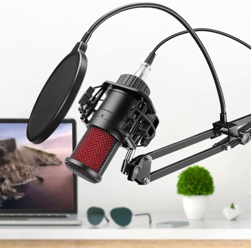 Professional Metal Condenser Microphone Sound Card Phantom Power Game Studio Microphone Computer Recording