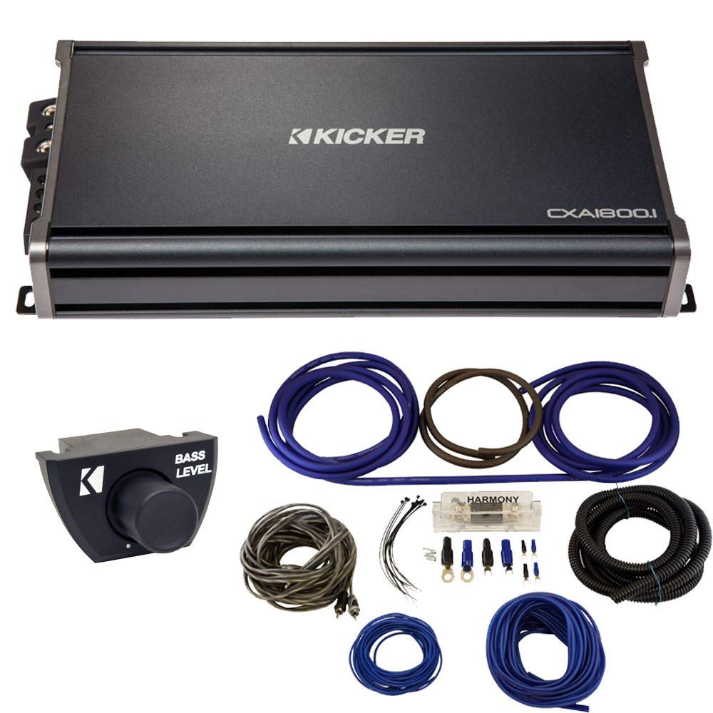 Kicker 43CXA18001 1800 Watt Car Audio Amplifier with Amp Kit & Bass Control Knob Bundle