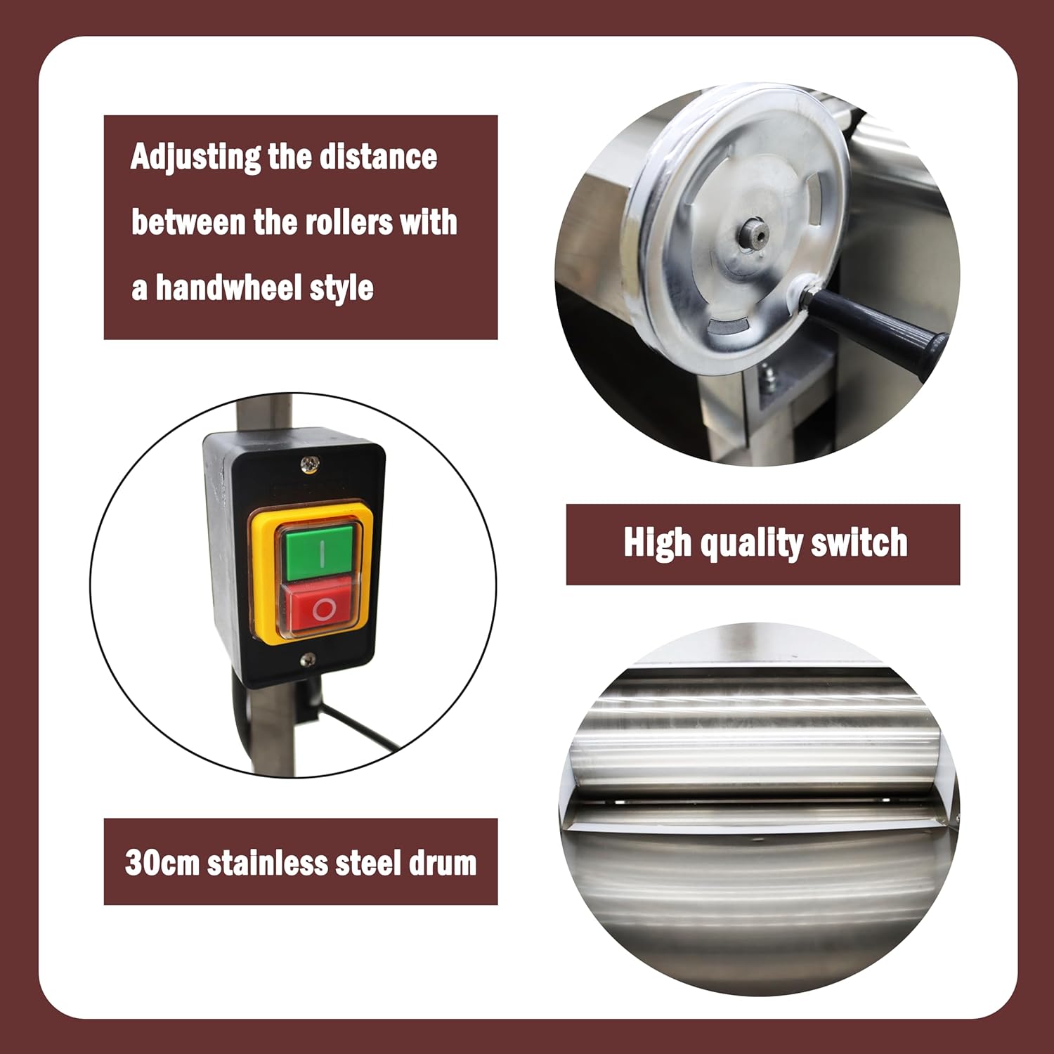 Commercial High-speed Press Dough Machine Adjustable Press Dough Making Machine 11.8inch Drum Length 110V 2200W