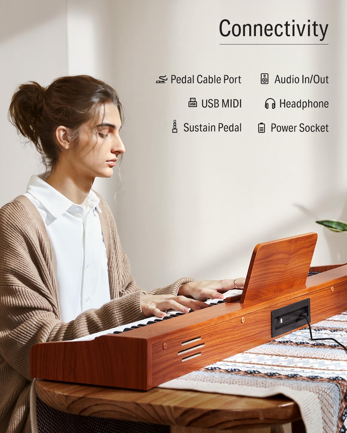 Donner DEP-1S Piano Keyboard 88 Keys, Beginner Digital Piano with 88 Key Velocity-Sensitive Keyboard, Record, Bluetooth, Chord, Bundle With Piano Stand, Piano Stickers, Sustain Pedal, Retro Wood Color