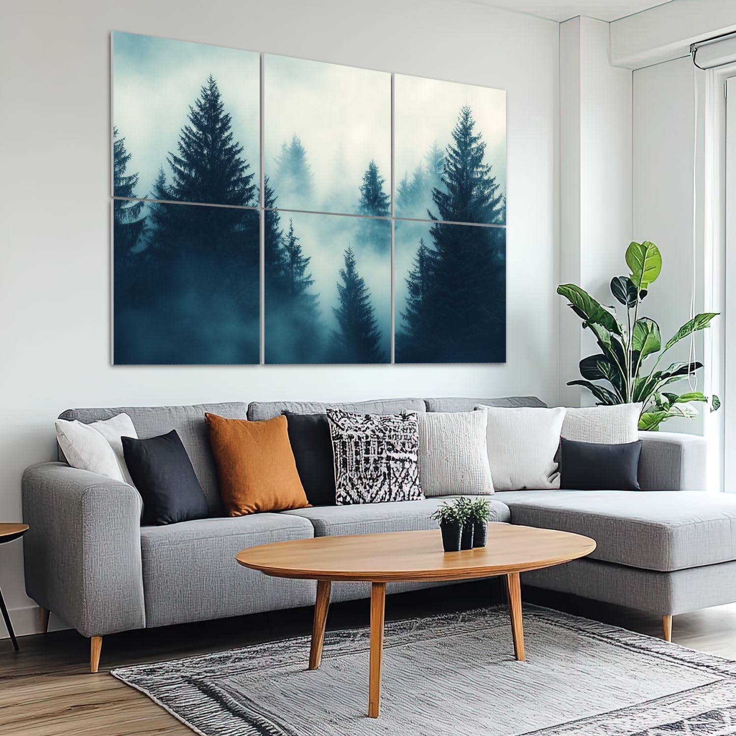 6 Pack Art Acoustic Panels Sound Absorbing Misty Forest Pine Trees Fog Dense Atmosphere Natural Landscape Decorative Soundproof Wall Panels Self Adhesive for Recording Studios Office 72